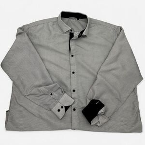 Microfiber Black Contrast Geometric Pattern Mens Button Long Sleeve Shirt XXL